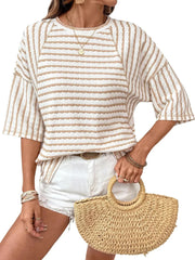 Women Stripe Textured Knit Split Hem Top