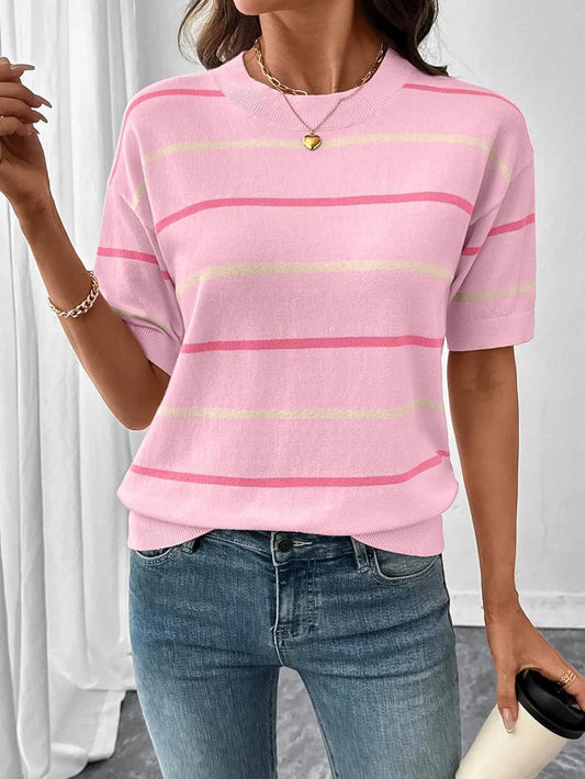 Women's Short Sleeve Knit Striped Top