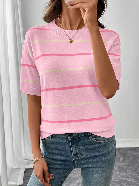 Women's Short Sleeve Knit Striped Top