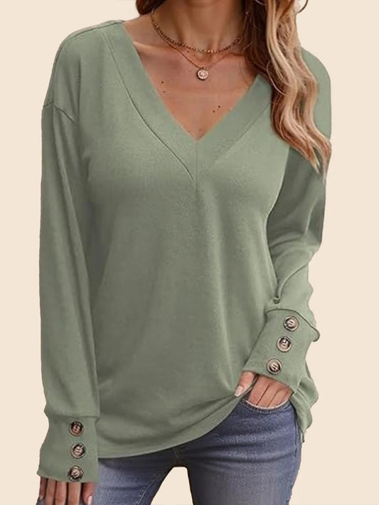 Women's Casual Long Sleeve V Neck Pullover Shirts