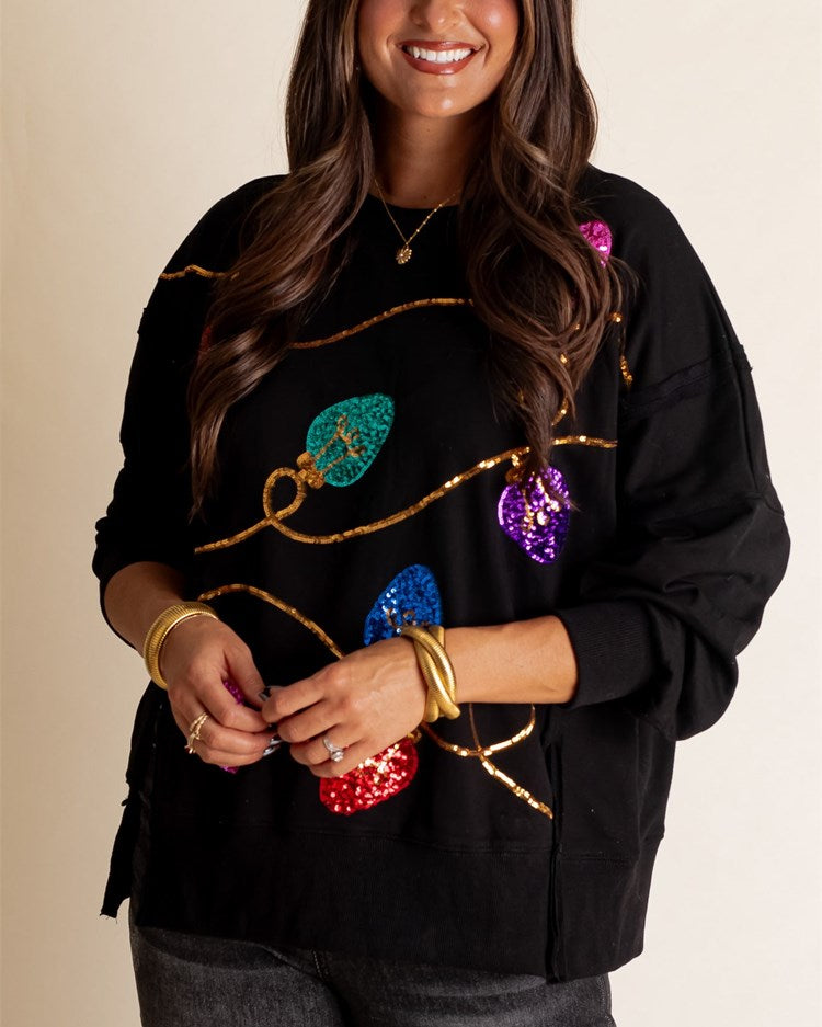Women's Christmas Light Sequin Sweatshirt