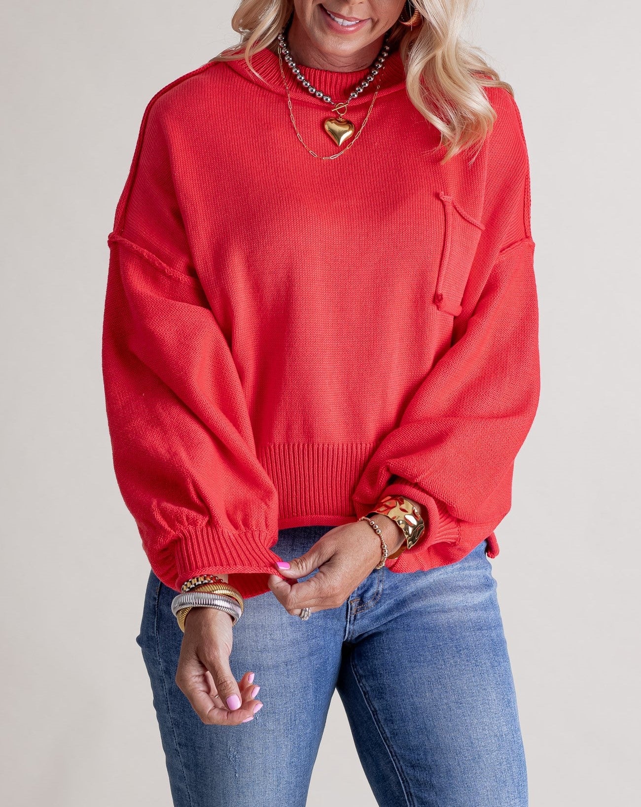 Women's Mock Neck Dolman Sleeves Sweater
