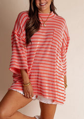 Women's Oversized High Neck Urban Ribbed Striped Top