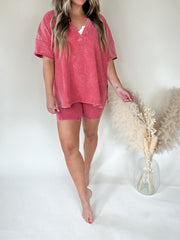 Women's Washed Short Sleeve and Cycling Shorts Set