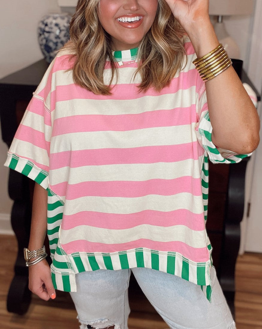 Women's Contrast Striped Short Sleeve Tee