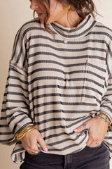 Women's Oversized High Neck Urban Ribbed Striped Top