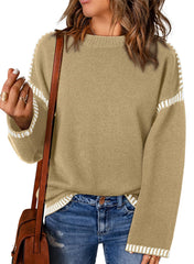 Women's Contrast Cable Knit Pullover Sweater