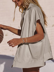 Sleeveless Oversized Casual Zip Sweatshirt with Pockets
