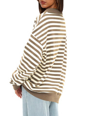 Women's Oversized Contrast Long Sleeve Striped Sweatshirts