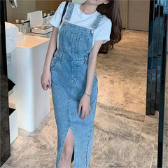 Retro Slim Slit Design Suspenders Skirt
