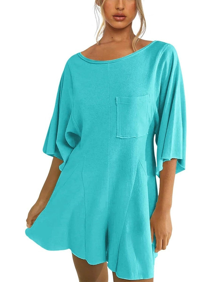 Women‘s Casual Short Sleeve Romper With Pockets