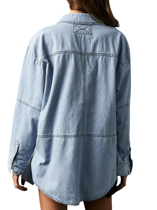 Women's V-Neck Denim Pullover Shirt