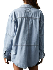Women's V-Neck Denim Pullover Shirt