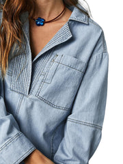Women's V-Neck Denim Pullover Shirt