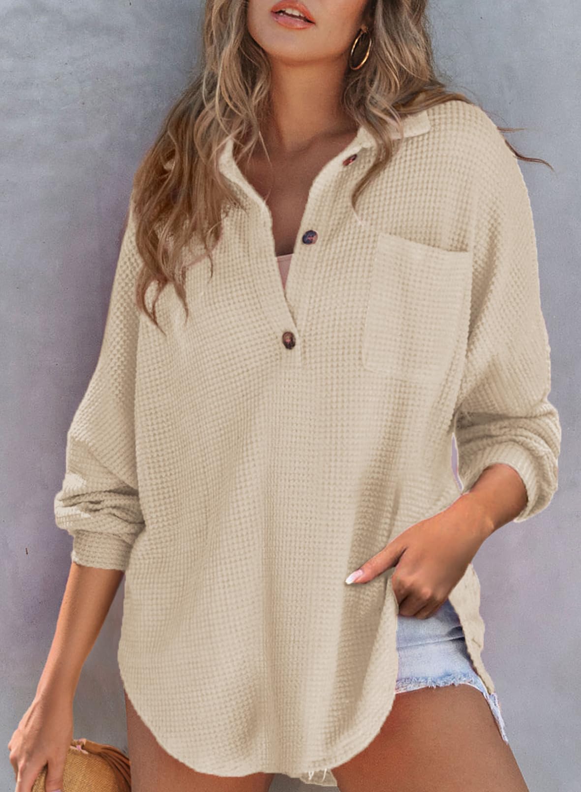 Women's Waffle Knit Long Sleeve Sweatshirt
