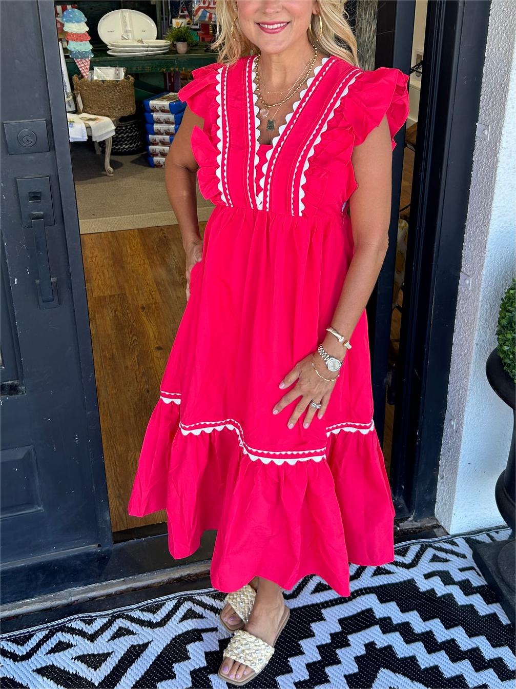 Women's V-Neck Ruffle Sleeve Maxi Dress