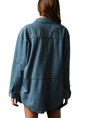 Women's V-Neck Denim Pullover Shirt