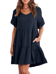 Casual Ruffle A-Line Flowy Mini Beach Dress