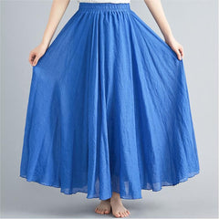 SOLID COLOR NATIONAL STYLE COTTON LINEN SKIRT