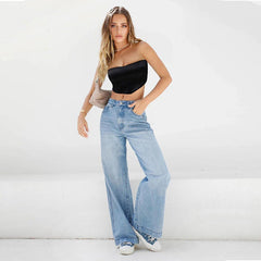 High Waist Loose Wide Leg Mopping Jeans