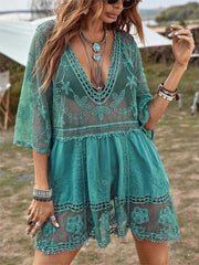 Women's Lace Bathing Suit Cover Up V-Neck Coverups