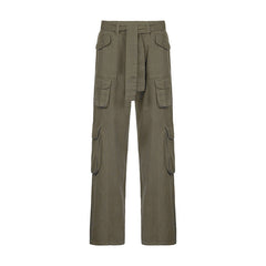 High-waisted multi-pocket straight overalls