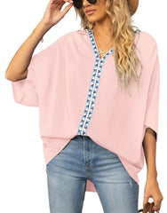 Summer New Women's Bat Sleeve V-neck T-shirt