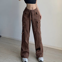 High-waisted multi-pocket straight overalls