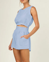 Sleeveless Round Neck Crop 2 Piece Outfits