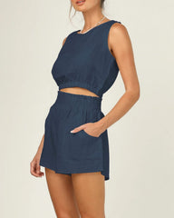 Sleeveless Round Neck Crop 2 Piece Outfits