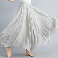 SOLID COLOR NATIONAL STYLE COTTON LINEN SKIRT