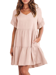 Casual Ruffle A-Line Flowy Mini Beach Dress