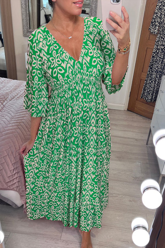 New Bohemian Casual Print V-neck Long Dress