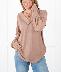 Women's Ribbed Long Sleeve V-Neck Pullover Tops