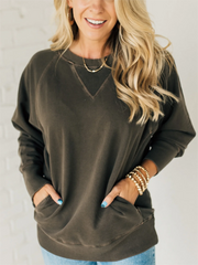 Women's Ribbed Accent Pocketed Pullover