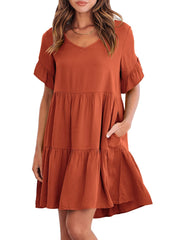 Casual Ruffle A-Line Flowy Mini Beach Dress