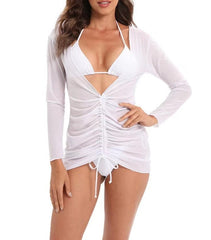 Print Halter Bikini Swimsuit & Cover Up 3 Piece Set