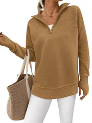 Women's Half Zip Oversized Ribbed Knit Pullover Sweater (Buy  2 Free Shipping )