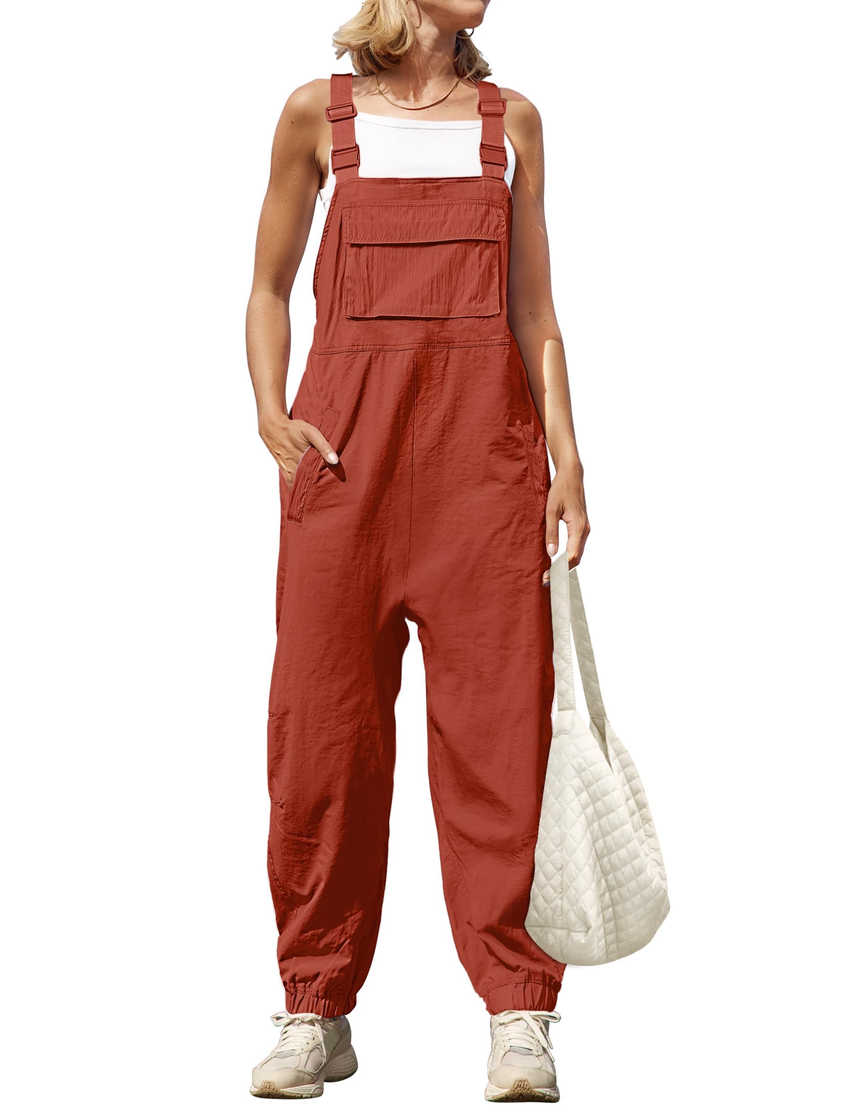 Women's Sleeveless Loose Adjustable Straps Jumpsuits with Pockets