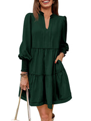 Women's V-Neck Long Sleeve Ruffle Tiered Dress