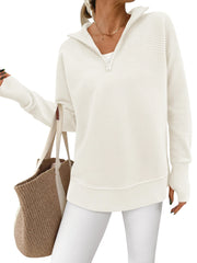 Women's Half Zip Oversized Ribbed Knit Pullover Sweater (Buy  2 Free Shipping )