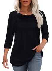 Hot Sale - 3/4 Length Sleeve Top Pleated Front T-Shirt