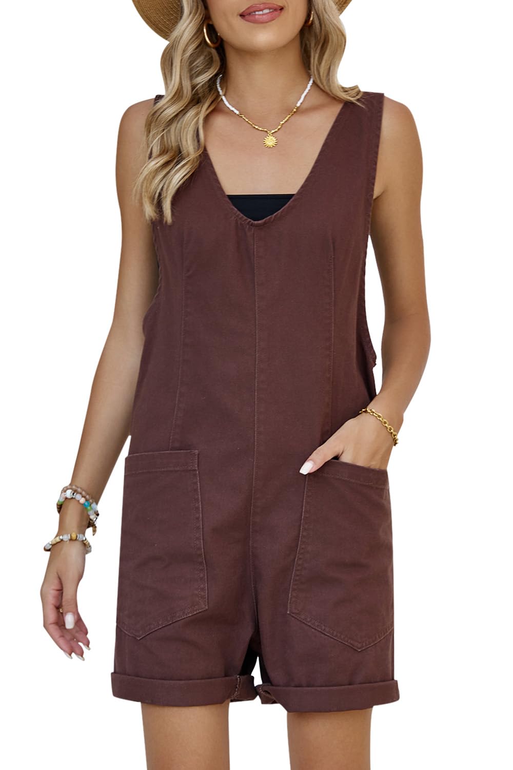 Women's Casual Adjustable Denim One-piece Shorts with Pockets