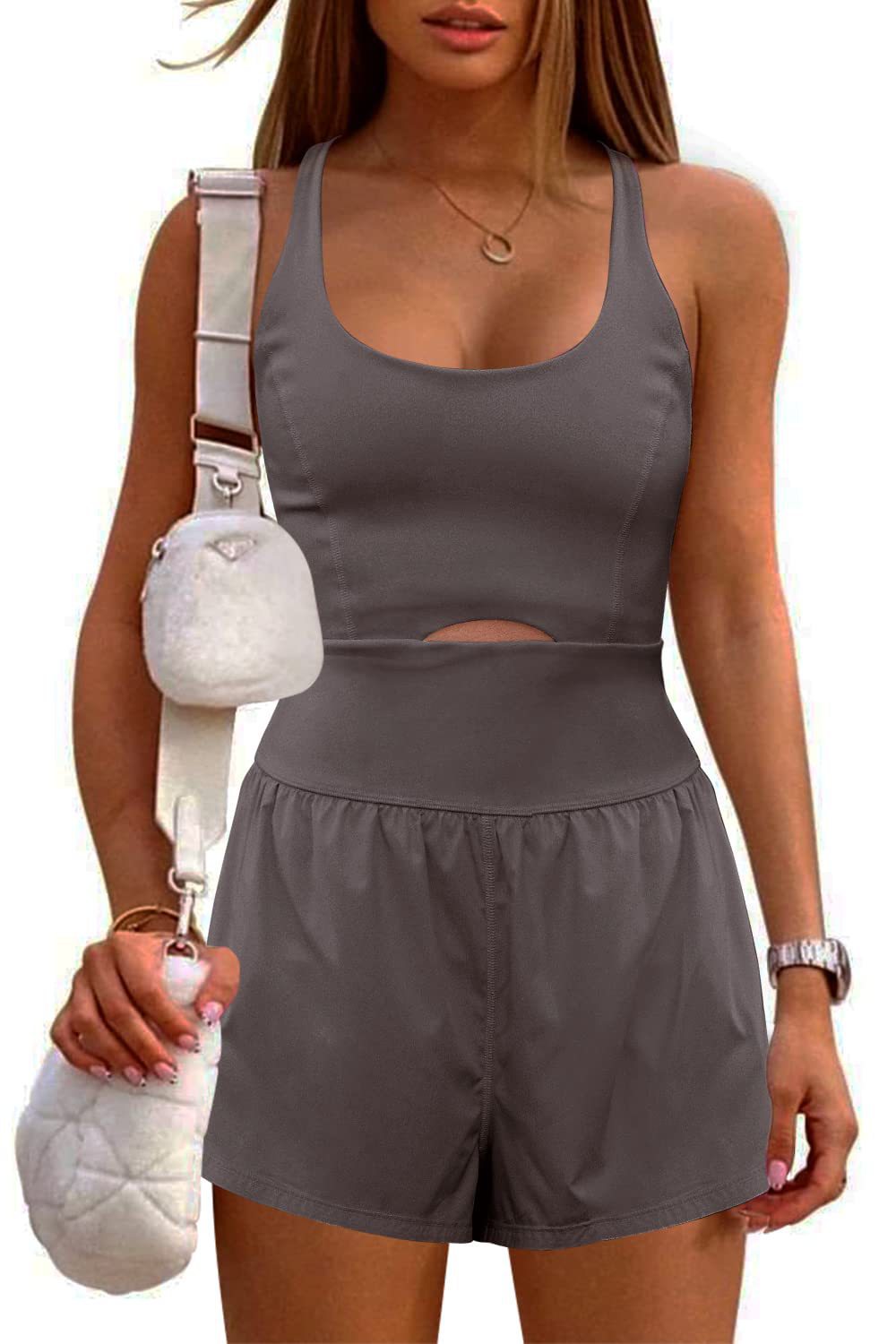 Crisscross Backless Cutout Tank Athletic Romper