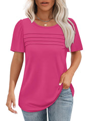 Women's Short Sleeve Pleated Front Scooped Neck T-shirts