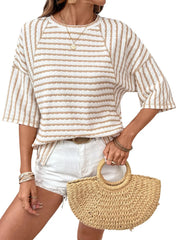 Women Stripe Textured Knit Split Hem Top