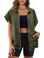 Women's Zip Up Sleeveless Sweatshirt With Pockets