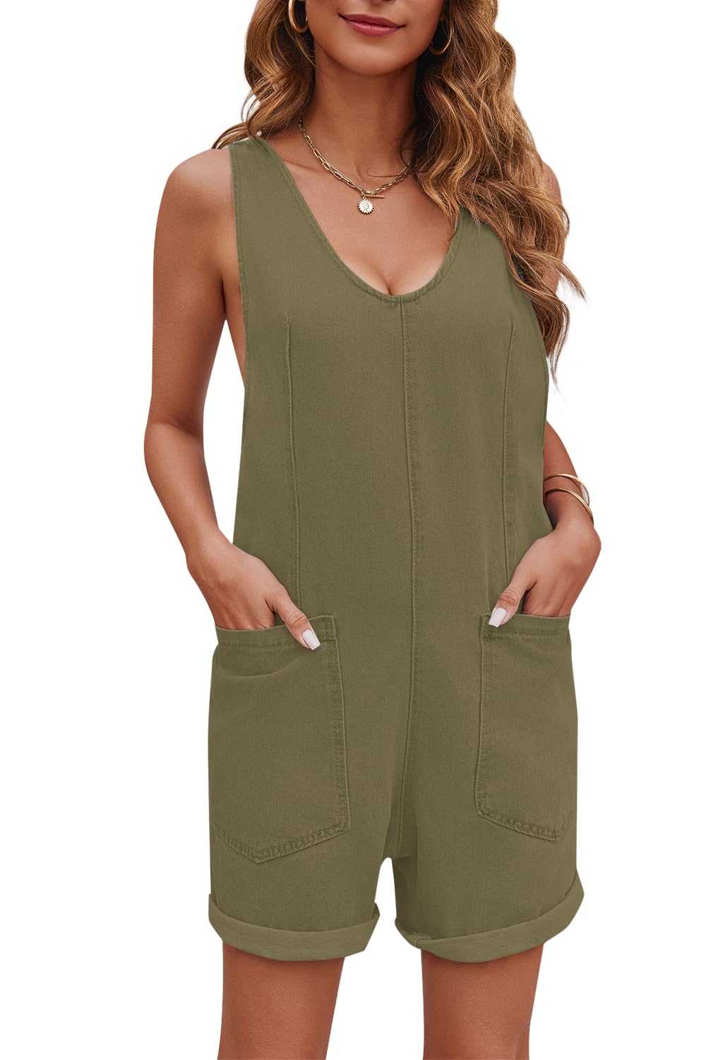 Women's Casual Adjustable Denim One-piece Shorts with Pockets