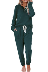 Women's Casual Button Sports Two-Piece Suit with Pockets