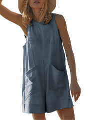 Women's Casual Stretch Sleeveless Shorts Bodysuit with Pockets